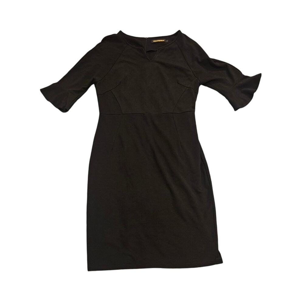 Woosunze Size Large Black Half Sleeve Zip Closure Dress
